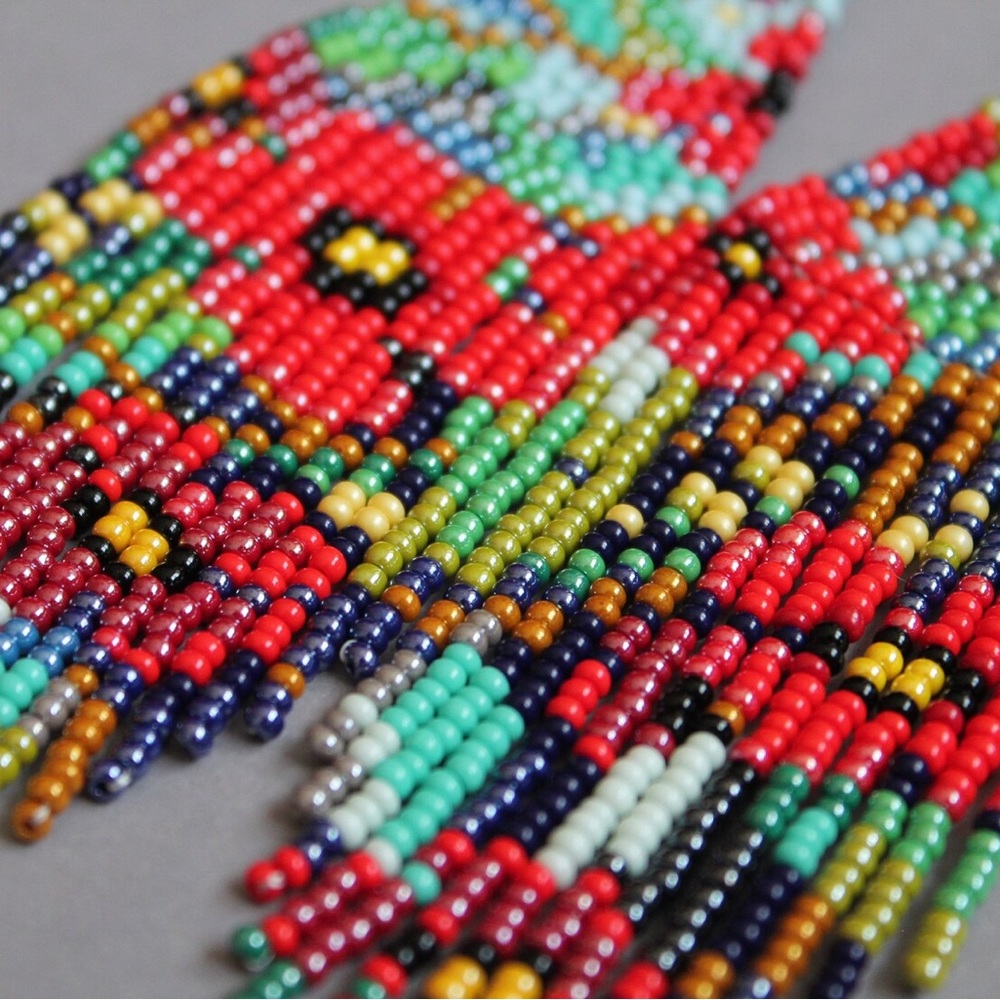 Colorful Poppy flower Beaded Dangle Earrings - Picture 4 of 5